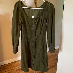 Madewell Corduroy Green Button-Down Dress